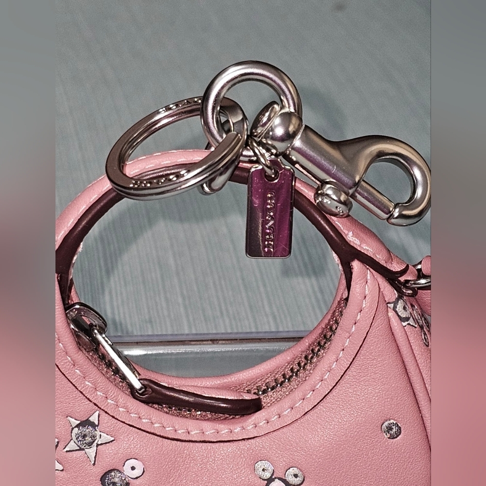 Coach Pink Mini Women's Bag Charm/Keyholder W Star Bling Design NWT - Picture 3 of 9